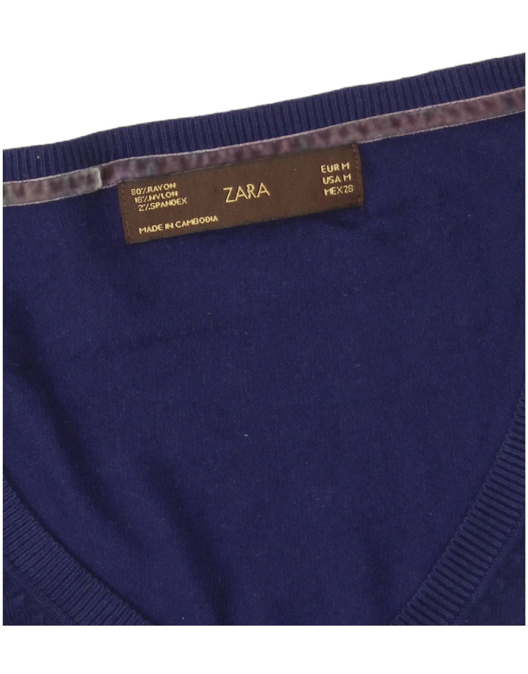 Zara Womens V-Neck Jumper Sweater UK 12 Medium Navy Blue Rayon