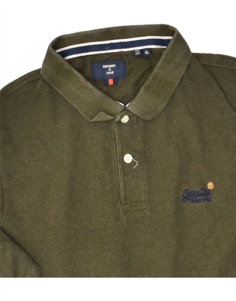 SUPERDRY Mens Long Sleeve Polo Shirt XL Khaki Cotton | Vintage Superdry | Thrift | Second-Hand Superdry | Used Clothing | Messina Hembry 