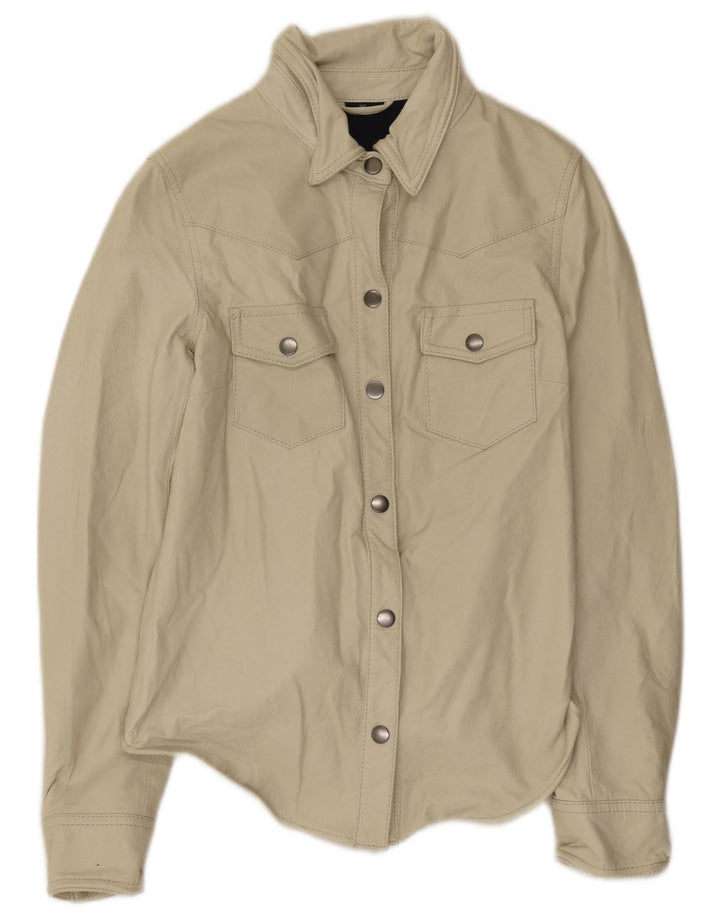 Vintage Womens Leather Jacket EU 36 Small Beige
