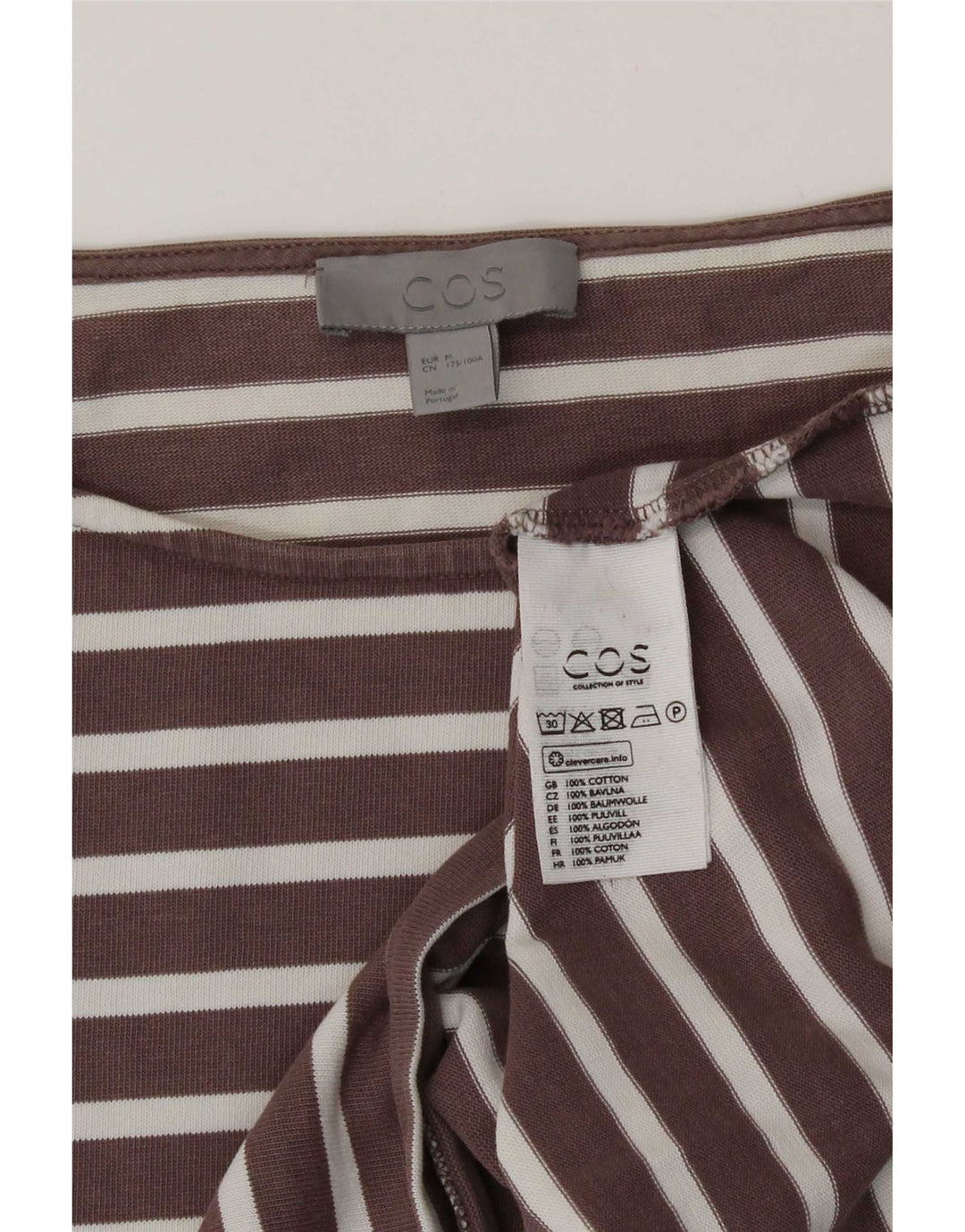 Cos Womens T-Shirt Top UK 14 Medium Brown Striped Cotton
