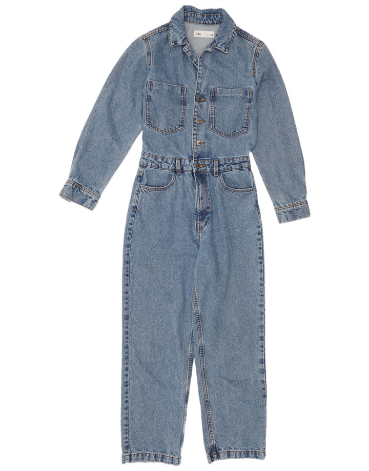 Zara Womens Denim Jumpsuit UK 10 Small Blue Cotton