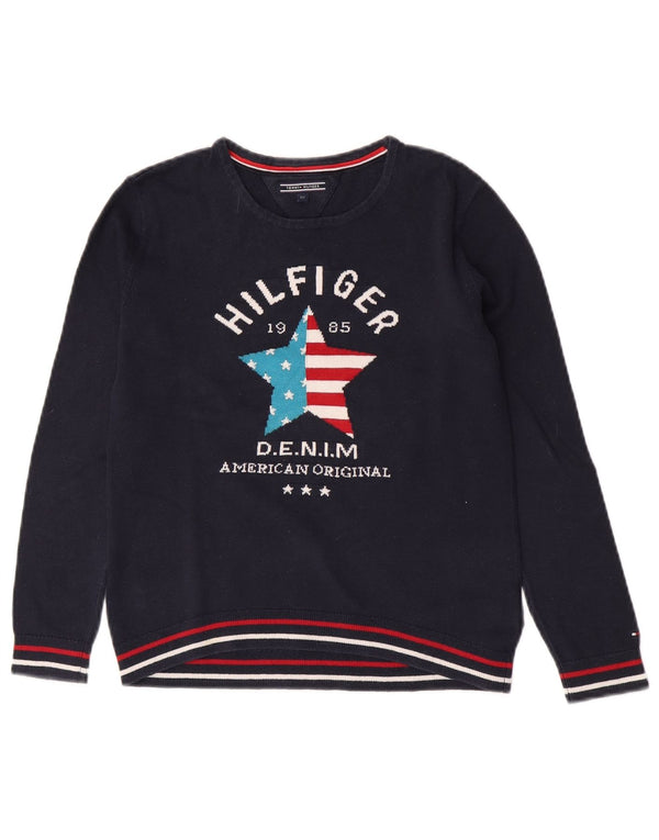 Tommy Hilfiger Boys Graphic Crew Neck Jumper Sweater 11-12 Years Navy Blue