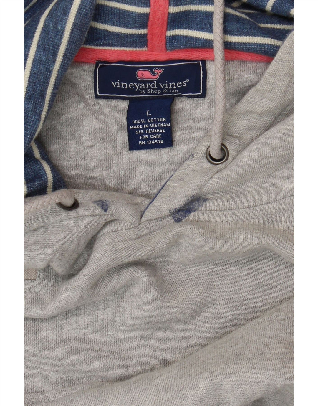 VINEYARD VINES Mens Hoodie Jumper Large Grey Cotton