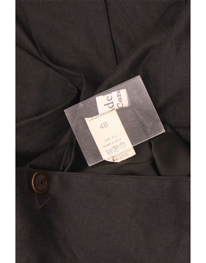 Vintage Womens Double Breasted Blazer Jacket IT 48 XL Grey Linen