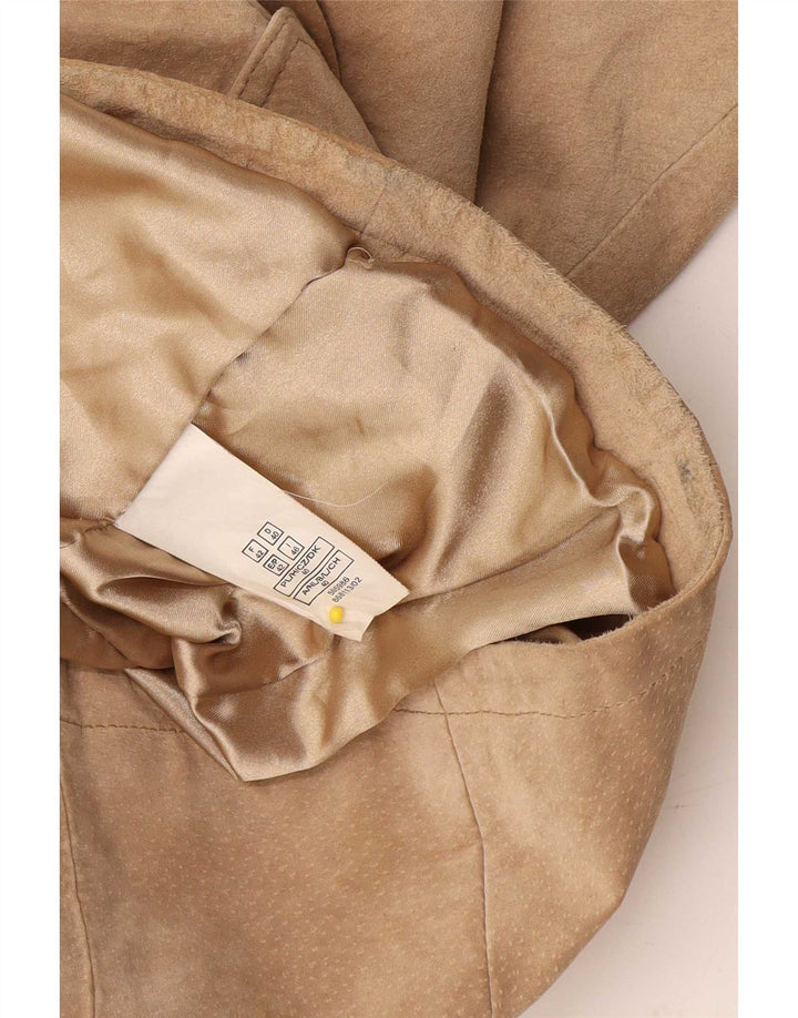 Vintage Womens 3 Button Suede Blazer Jacket IT 46 Large Beige Leather