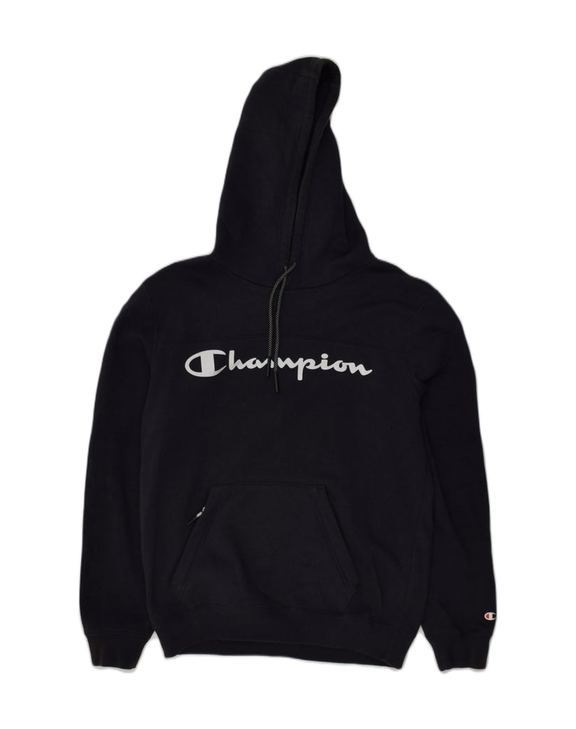 CHAMPION Mens Graphic Hoodie Jumper Small Navy Blue Cotton | Vintage Champion | Thrift | Second-Hand Champion | Used Clothing | Messina Hembry 