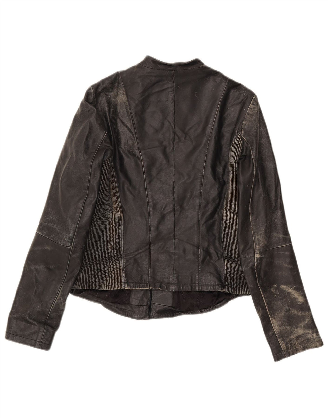 Conbipel Womens Leather Biker Jacket Size 42 Small Black Leather