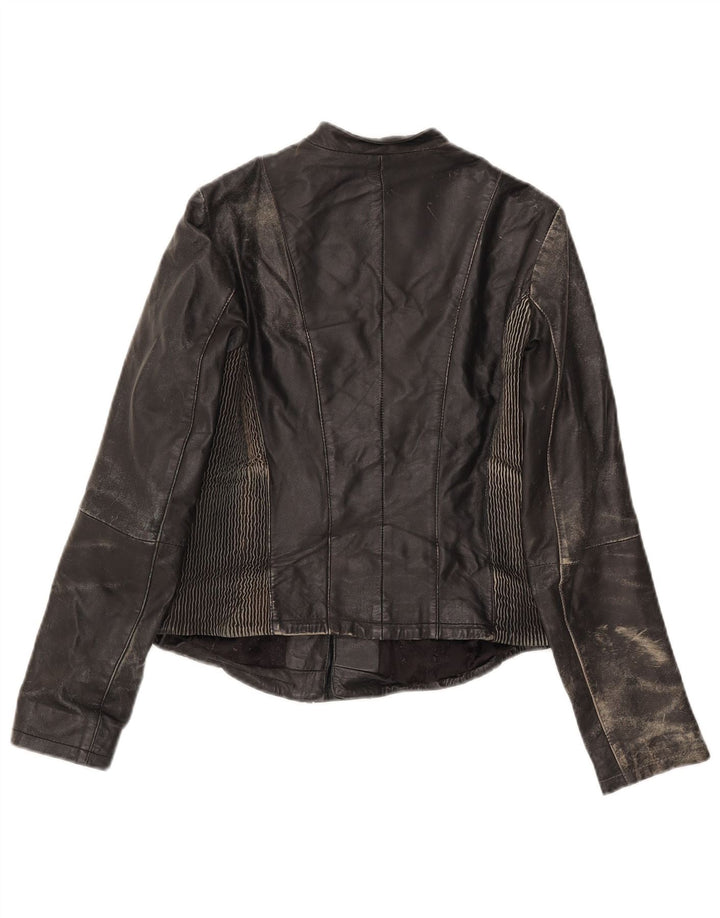 Conbipel Womens Leather Biker Jacket Size 42 Small Black Leather