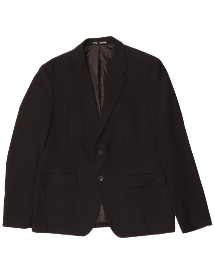 Zara Mens 2 Button Blazer Jacket EU 54 XL Black Viscose