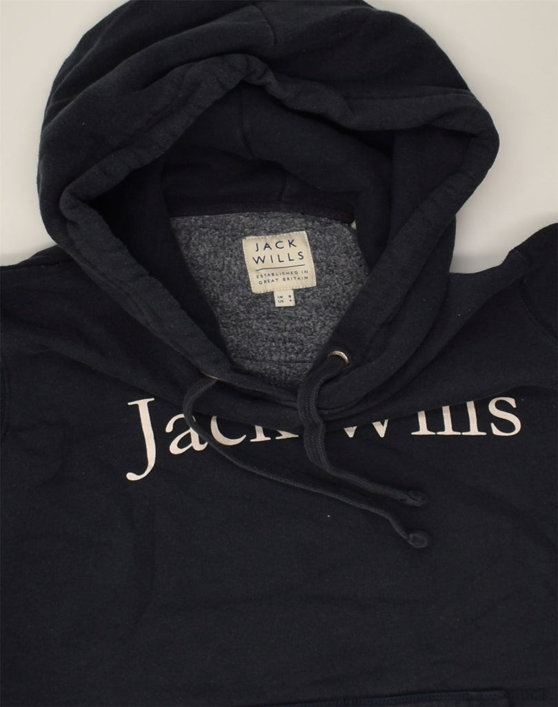 JACK WILLS Womens Graphic Hoodie Jumper UK 8 Small Navy Blue Cotton | Vintage Jack Wills | Thrift | Second-Hand Jack Wills | Used Clothing | Messina Hembry 