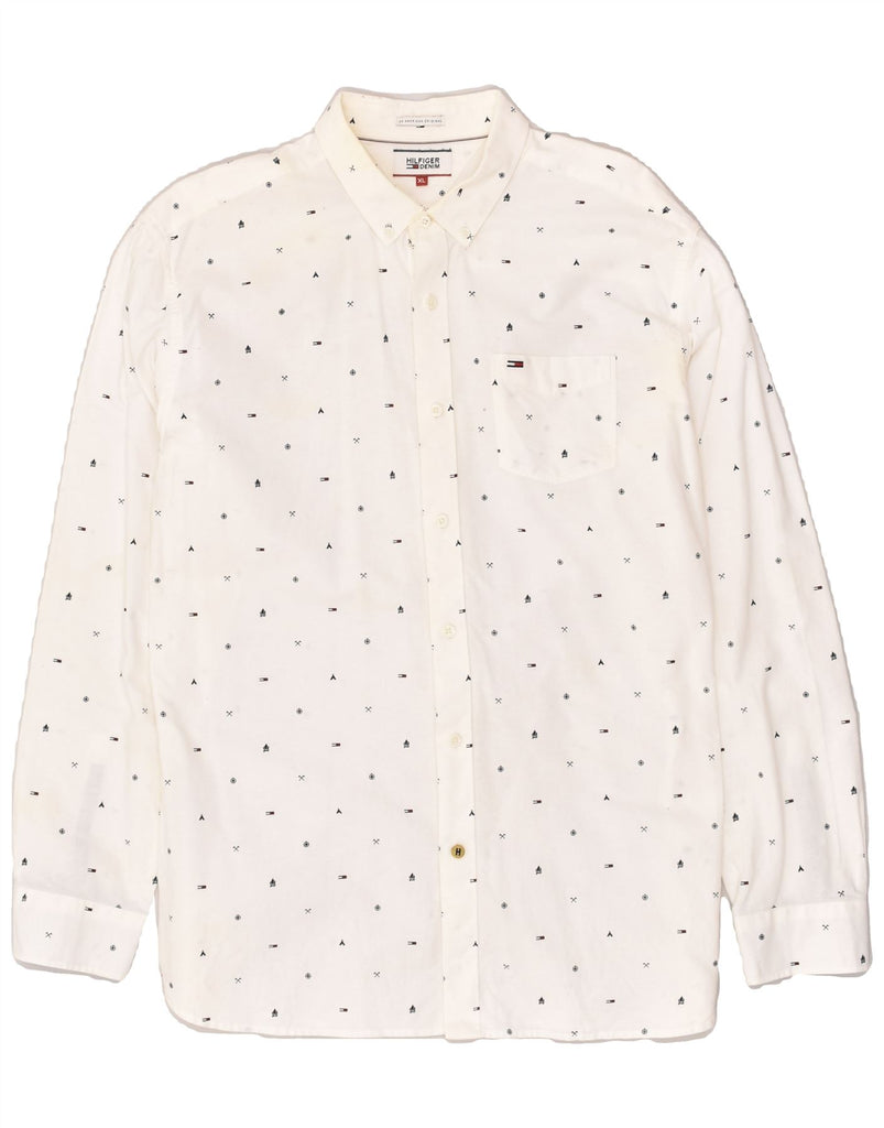 TOMMY HILFIGER Mens Shirt XL White Spotted Cotton | Vintage Tommy Hilfiger | Thrift | Second-Hand Tommy Hilfiger | Used Clothing | Messina Hembry 