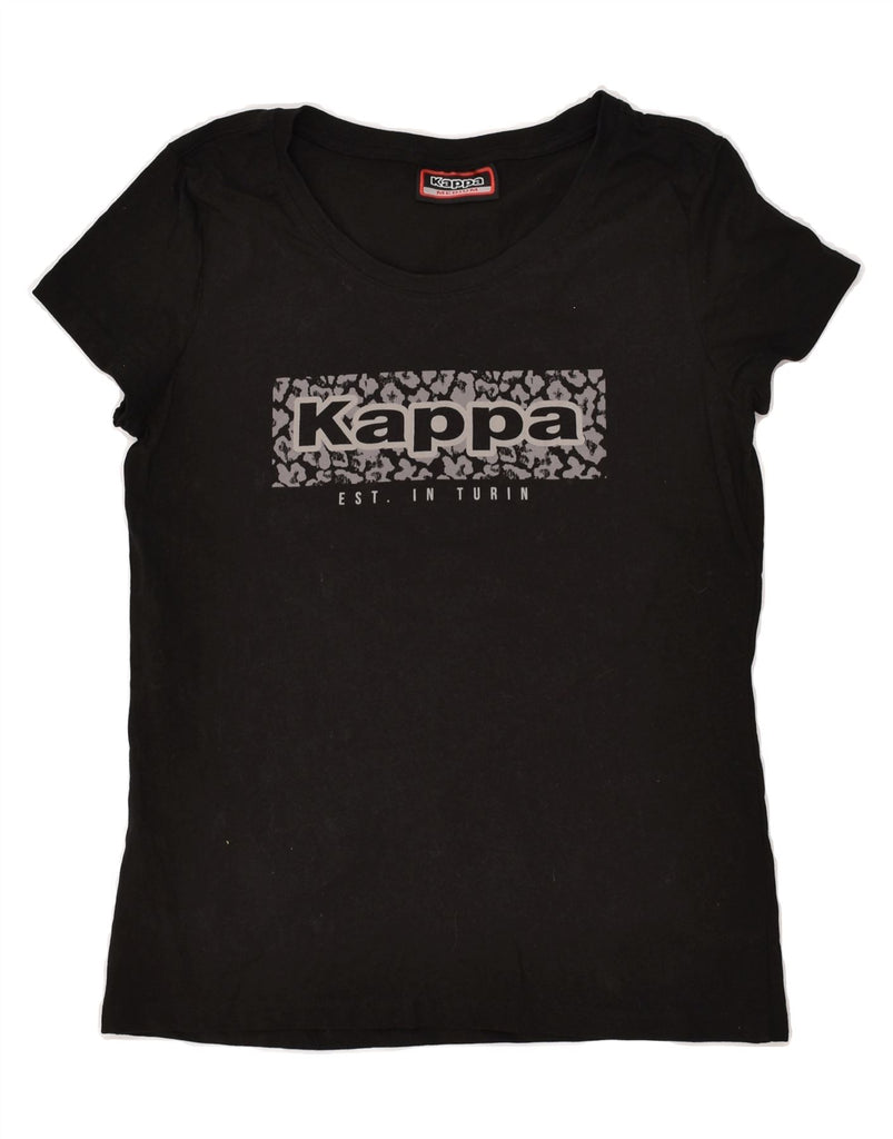 KAPPA Womens Graphic T-Shirt Top UK 14 Medium Black Cotton | Vintage Kappa | Thrift | Second-Hand Kappa | Used Clothing | Messina Hembry 