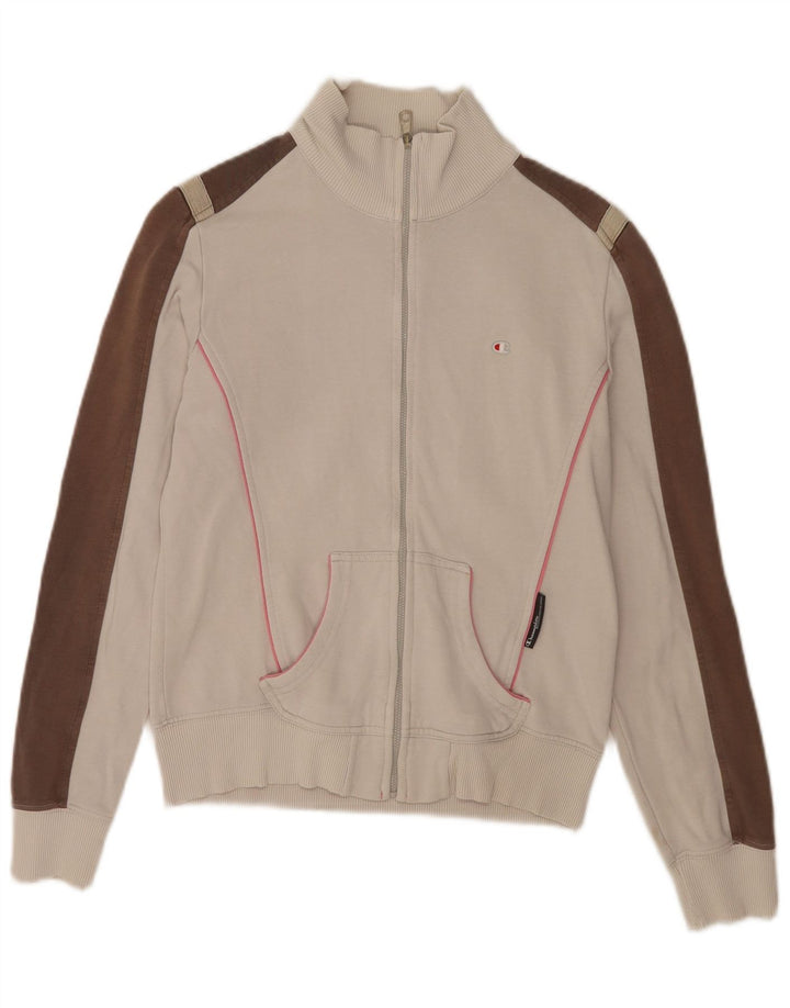 Champion Womens Tracksuit Top Jacket UK 12 Medium Off White Colourblock