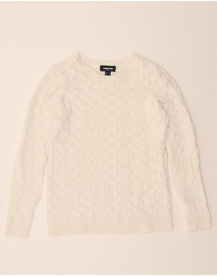 LANDS END Womens Crew Neck Jumper Sweater UK 10 Small White Cotton Vintage Lands End and Second-Hand Lands End from Messina Hembry 