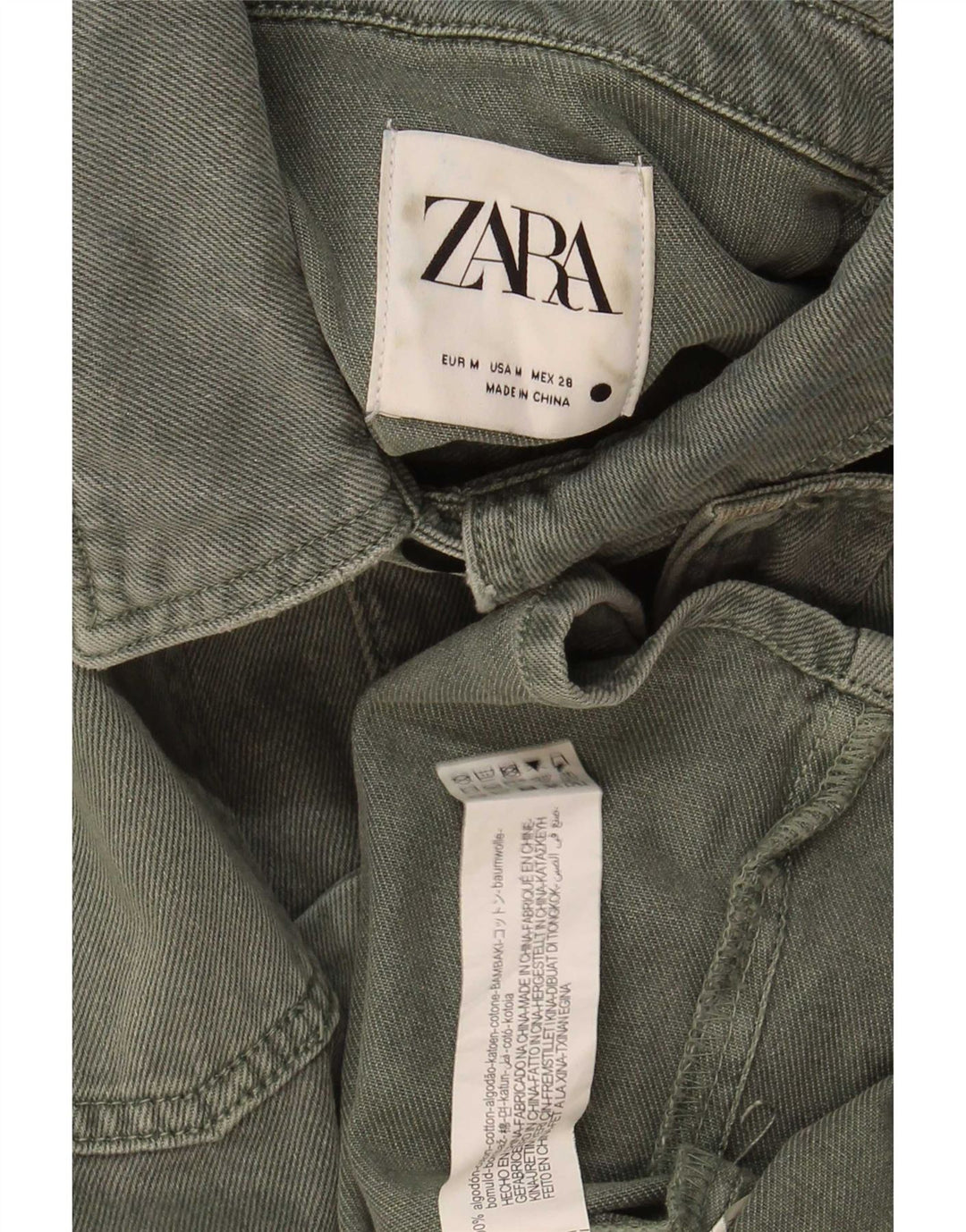 Zara Womens Denim Jacket UK 14 Medium Khaki Cotton