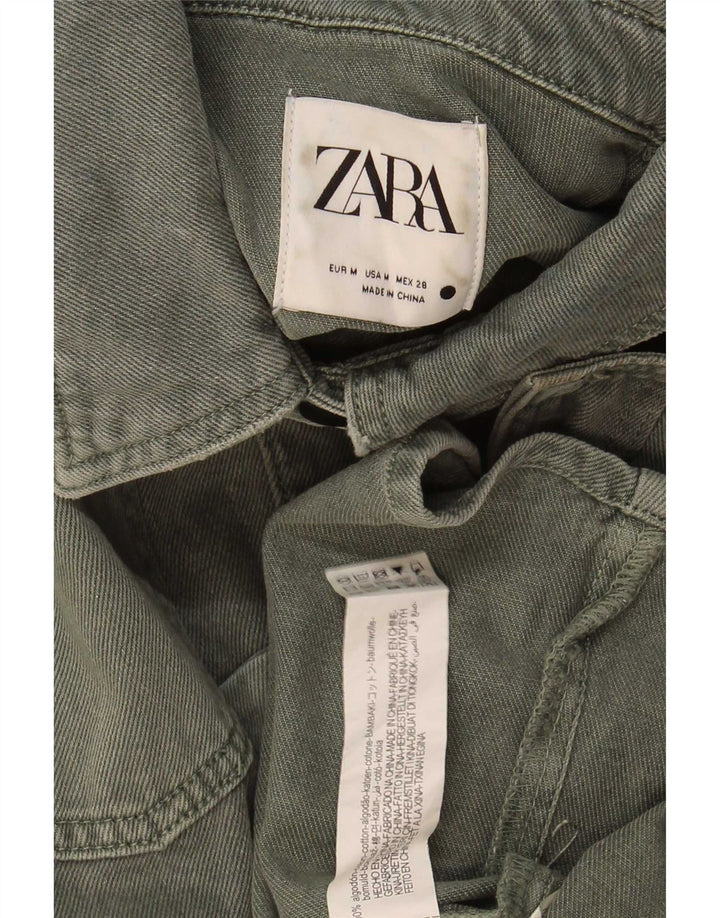 Zara Womens Denim Jacket UK 14 Medium Khaki Cotton