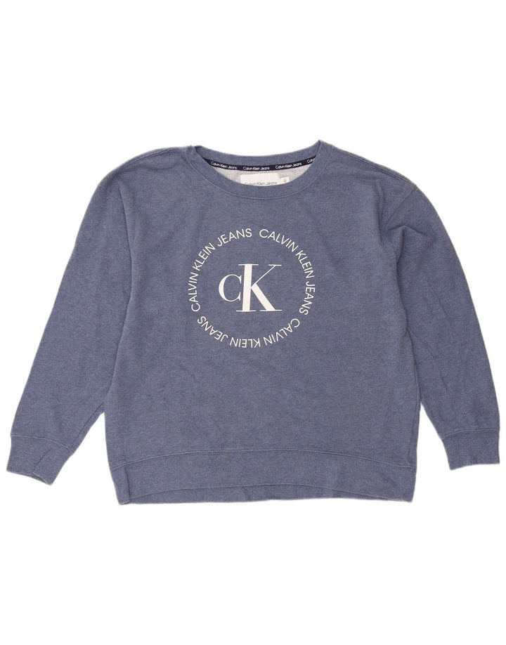 CALVIN KLEIN JEANS Womens Graphic Sweatshirt Jumper UK 16 Large Blue