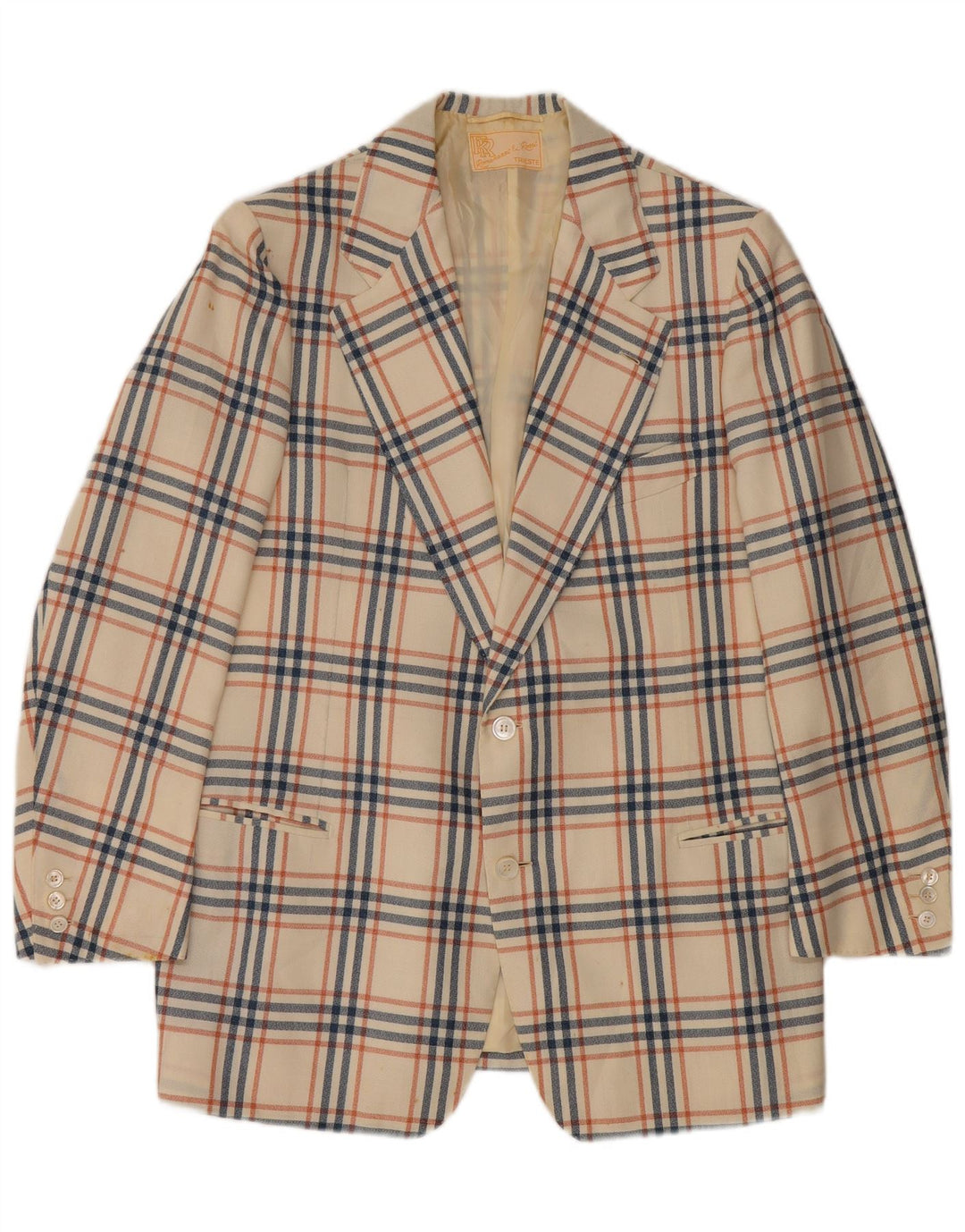 Vintage Mens 2 Button Blazer Jacket UK 38 Medium Off White Check