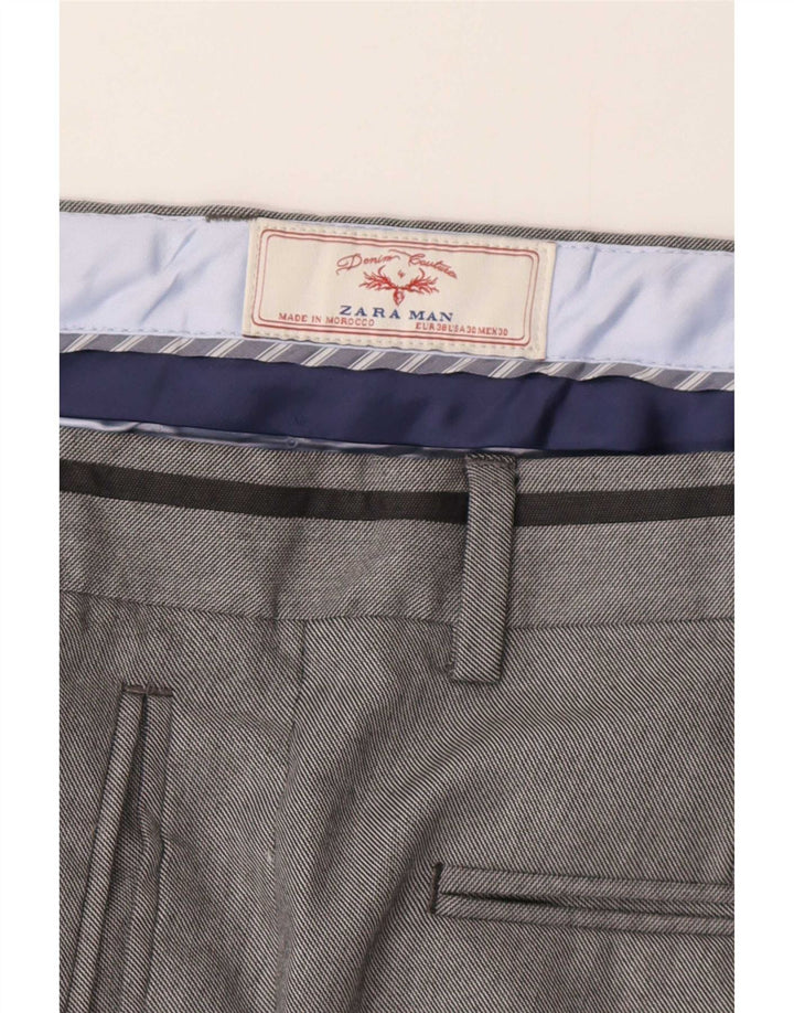 Zara Mens Slim Chino Trousers EU 38 Medium W30 L33 Grey Polyester