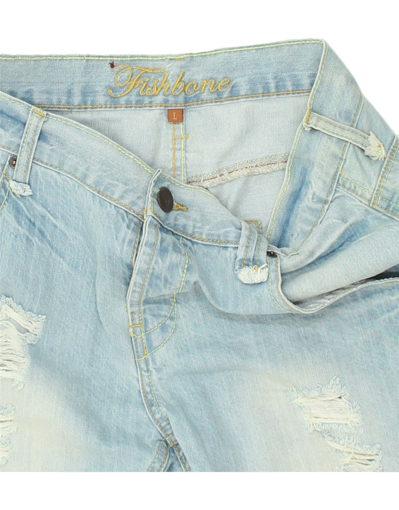 FISHBONE Womens Distressed Denim Shorts UK 16 Large W34 Blue Cotton | Vintage Fishbone | Thrift | Second-Hand Fishbone | Used Clothing | Messina Hembry 