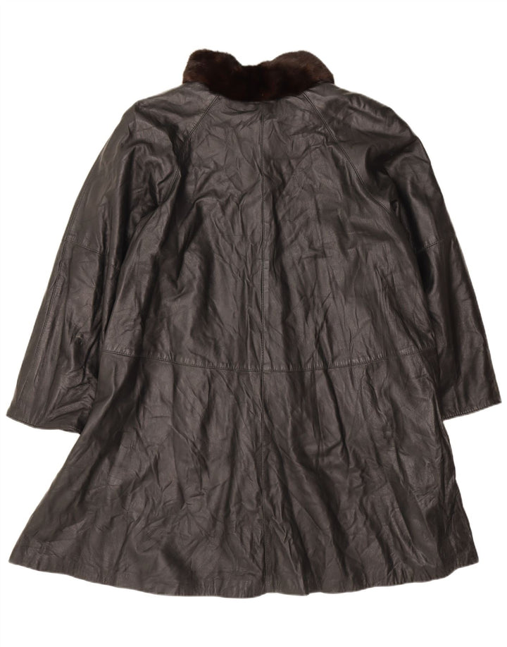 Vintage Womens Oversized Leather Coat IT 46 Large Black Leather
