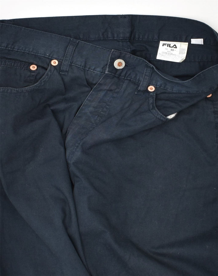 FILA Womens Straight Casual Trousers IT 48 XL W30 L30 Navy Blue Cotton | Vintage Fila | Thrift | Second-Hand Fila | Used Clothing | Messina Hembry 
