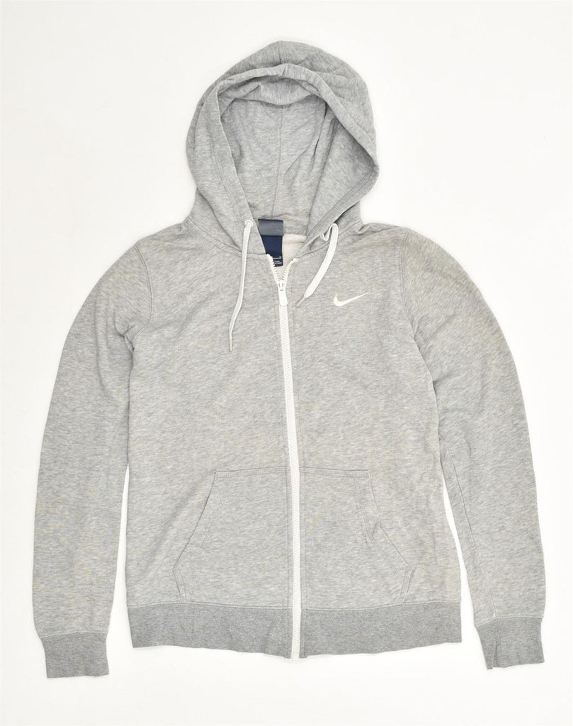 NIKE Womens Zip Hoodie Sweater UK 12 Medium Grey Cotton | Vintage Nike | Thrift | Second-Hand Nike | Used Clothing | Messina Hembry 