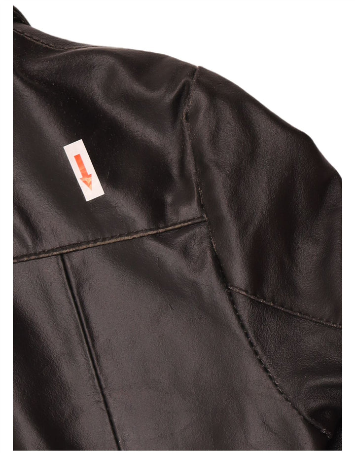 BAYSIDE Womens Leather Coat UK 10 Small Black Leather