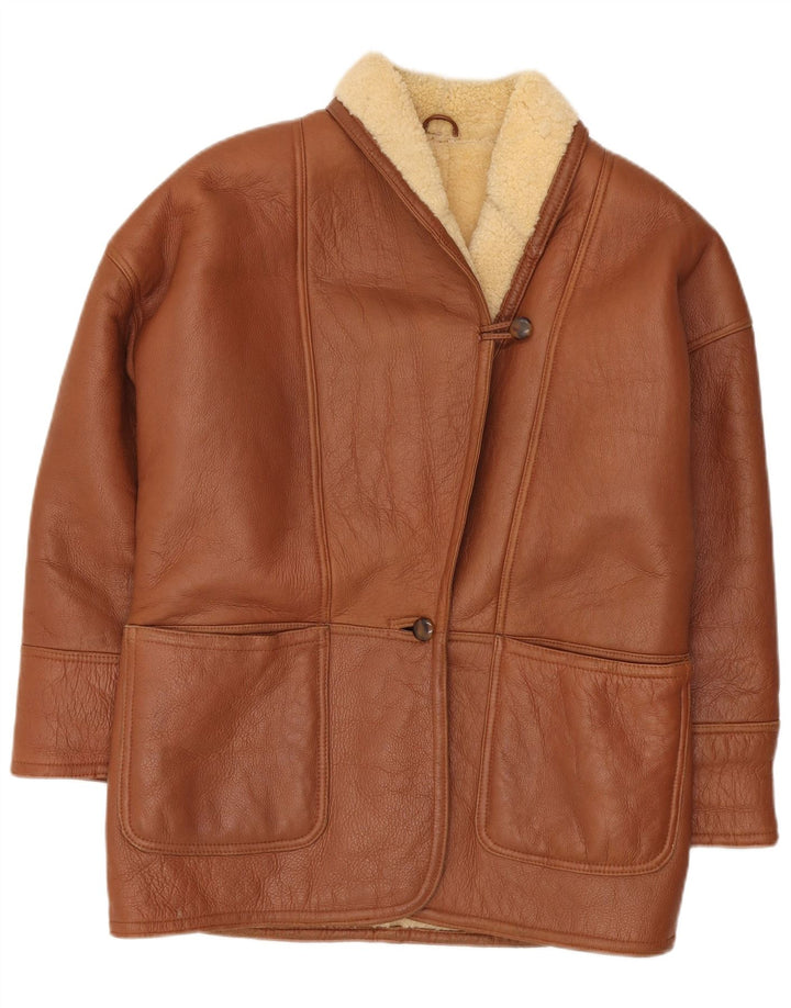 Vintage Womens Oversized Shearling Jacket UK 18 XL Brown Shearling