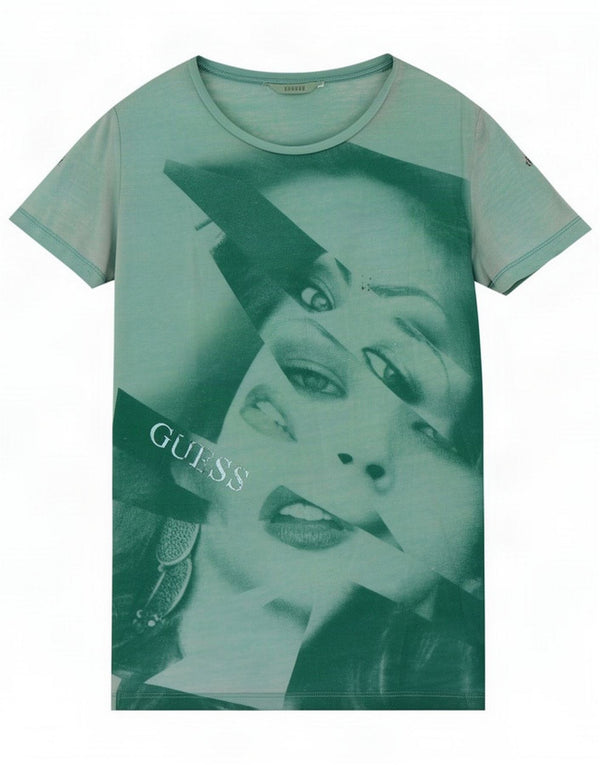 Guess Womens Graphic T-Shirt Top UK 6 XS Green Polyester