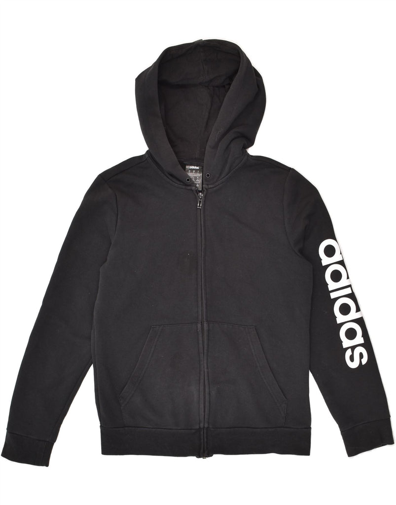 ADIDAS Womens Graphic Zip Hoodie Sweater UK 12/14 Medium Black Cotton | Vintage Adidas | Thrift | Second-Hand Adidas | Used Clothing | Messina Hembry 