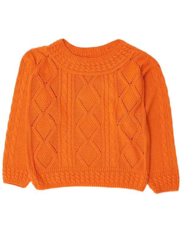Vintage Womens Boat Neck Jumper Sweater UK 16 Large Orange Cotton