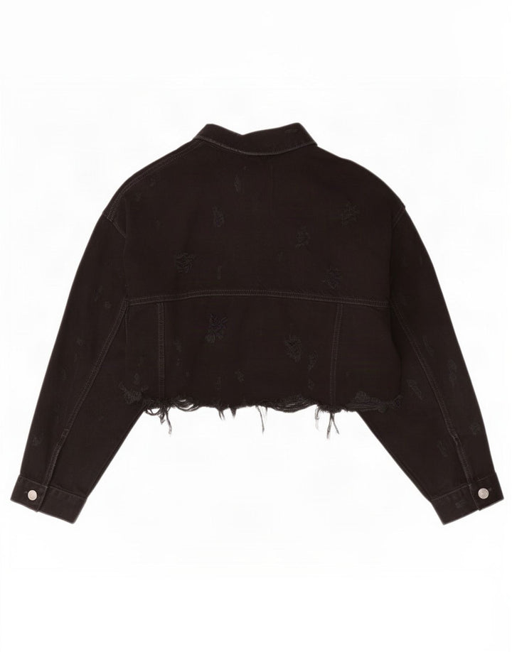 Zara Womens Crop Denim Jacket UK 12 Medium Black