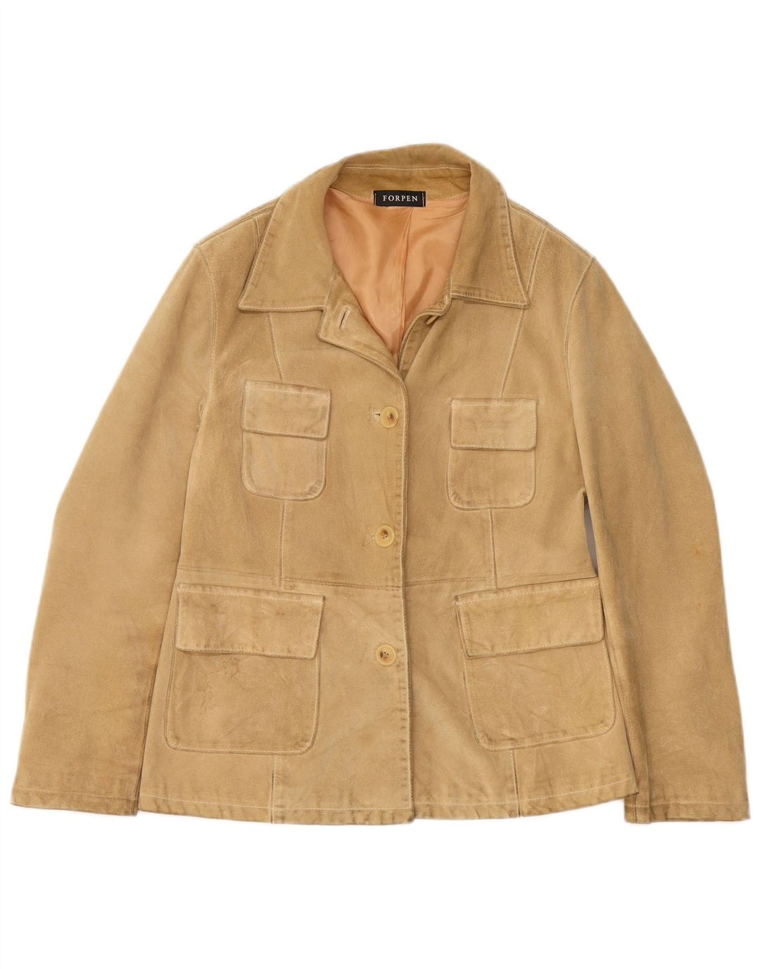 Vintage Womens Suede Jacket UK 8 Small Beige