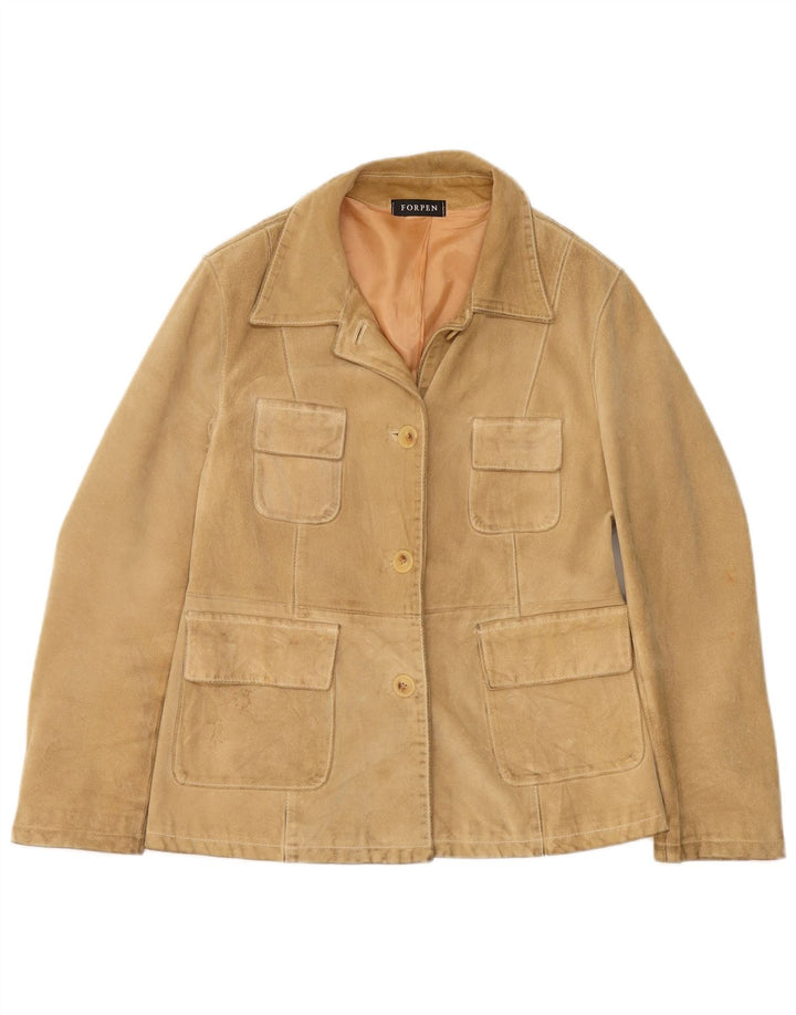 Vintage Womens Suede Jacket UK 8 Small Beige