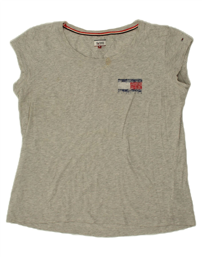 TOMMY HILFIGER Womens Graphic T-Shirt Top UK 14 Medium Grey Cotton Vintage Tommy Hilfiger and Second-Hand Tommy Hilfiger from Messina Hembry 