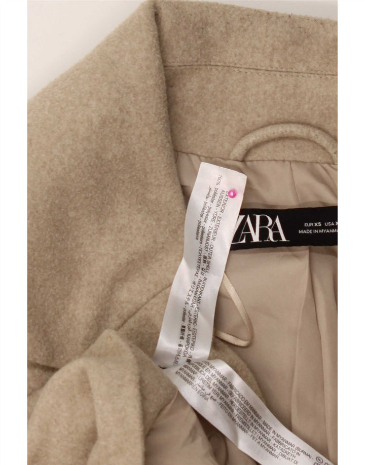 Zara Womens Overcoat UK 6 XS Beige Polyester
