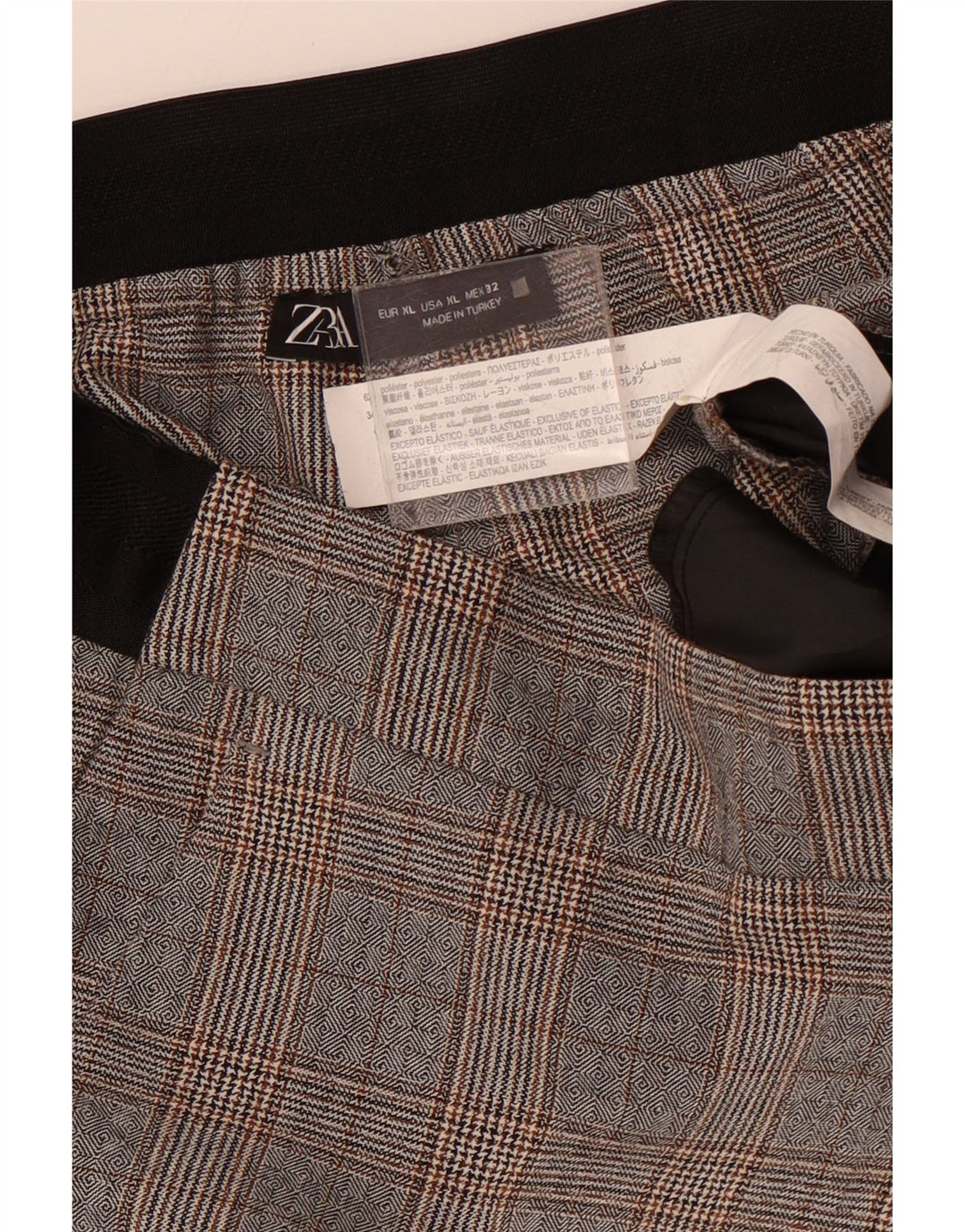 ZARA Womens Tapered Cropped Trousers XL W32 L24 Grey Houndstooth Polyester