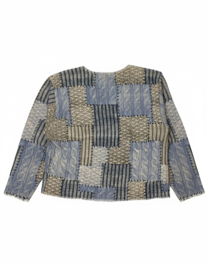 VINTAGE Womens Crew Neck Jumper Sweater UK 14 Medium Blue Patchwork Cotton