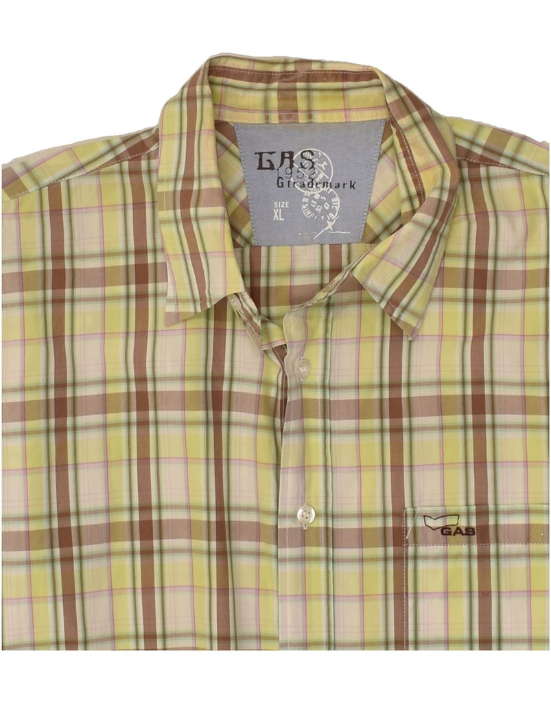 GAS Mens Shirt XL Yellow Check Cotton | Vintage Gas | Thrift | Second-Hand Gas | Used Clothing | Messina Hembry 