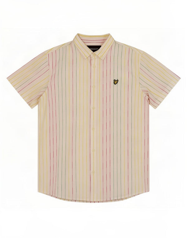 Lyle & Scott Mens Short Sleeve Shirt Large White Pinstripe Cotton