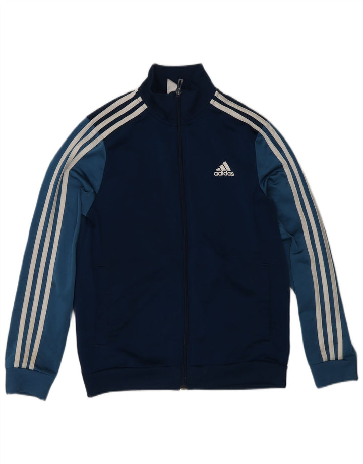 ADIDAS Boys Tracksuit Top Jacket 11-12 Years Navy Blue Colourblock