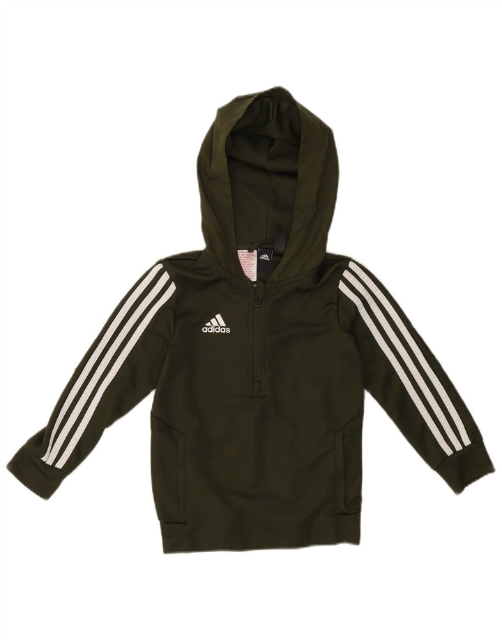 ADIDAS Boys Zip Neck Hoodie Jumper 5-6 Years Green Polyester
