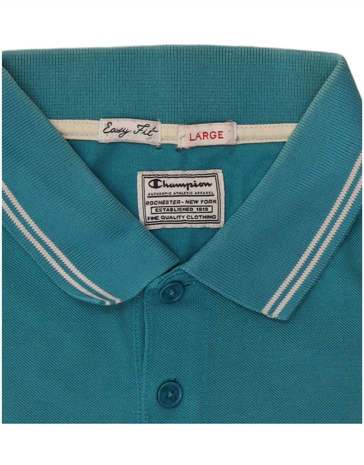 Champion Mens Easy Fit Polo Shirt Large Blue Cotton