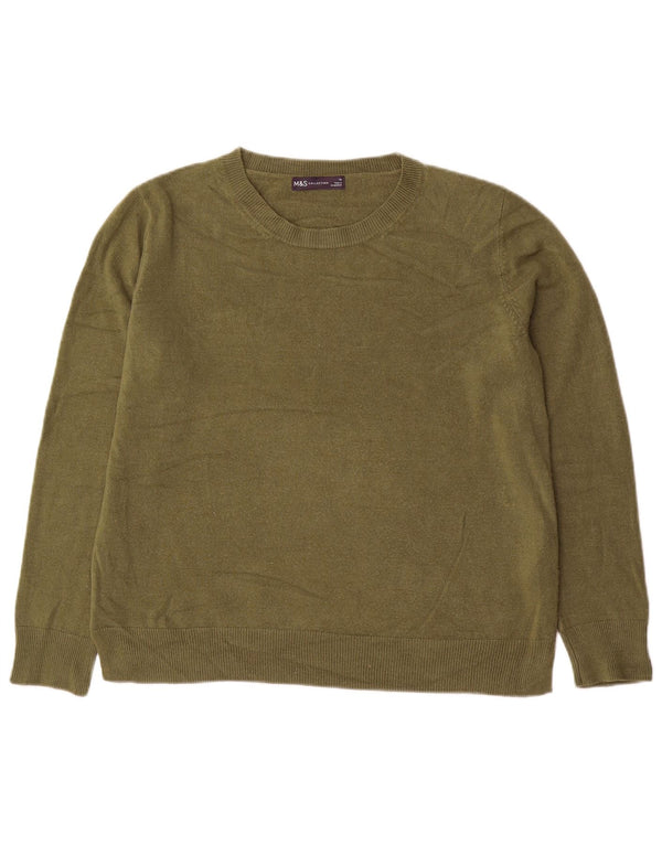 Marks & Spencer Womens Boat Neck Jumper Sweater UK 16 Large Green Acrylic