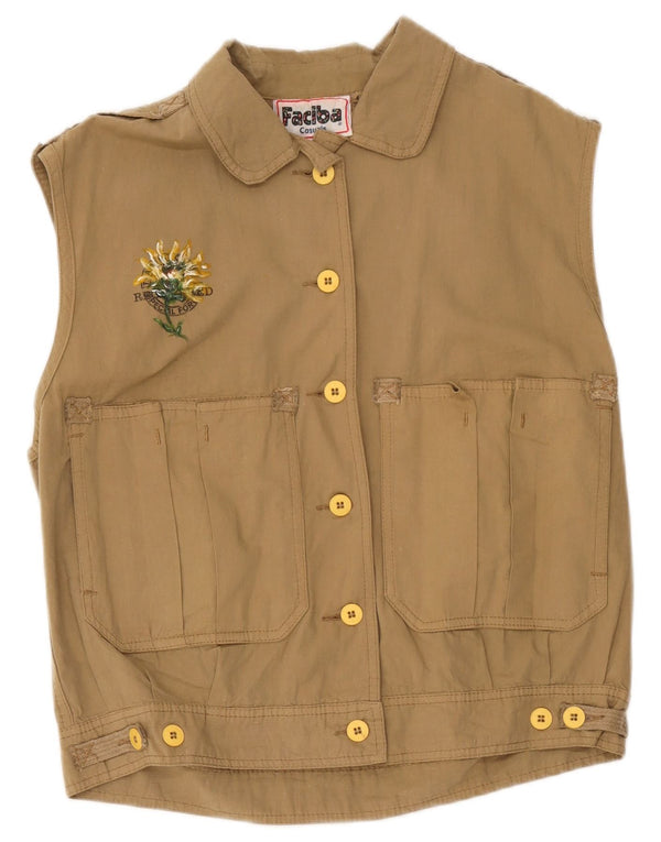 Faciba Womens Oversized Utility Gilet IT 44 Medium Beige Floral Cotton