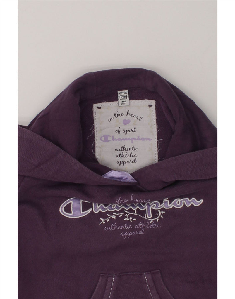 CHAMPION Girls Graphic Hoodie Jumper 3-4 Years 2XS  Purple Cotton | Vintage Champion | Thrift | Second-Hand Champion | Used Clothing | Messina Hembry 