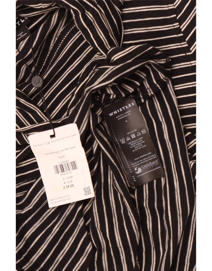 WHISTLES Womens Roll Neck Top Long Sleeve UK 10 Small Black Striped Cotton