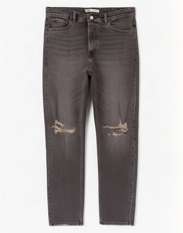 Zara Mens Distressed Straight Jeans EU 44 Large W34 L29 Grey Cotton