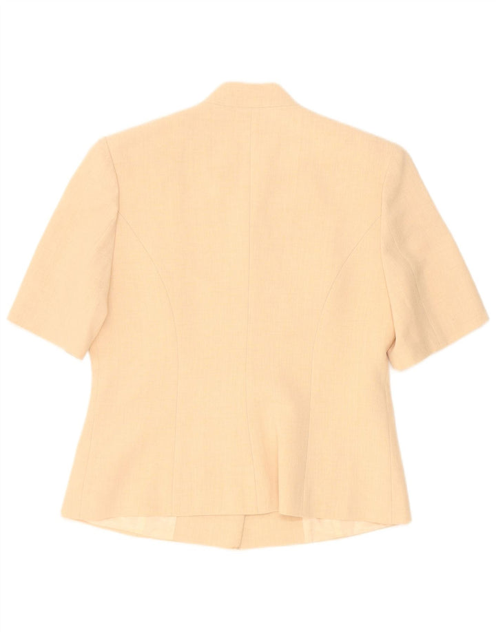 VINTAGE Womens Short Sleeve Cardigan Top UK 14 Medium Beige Polyester